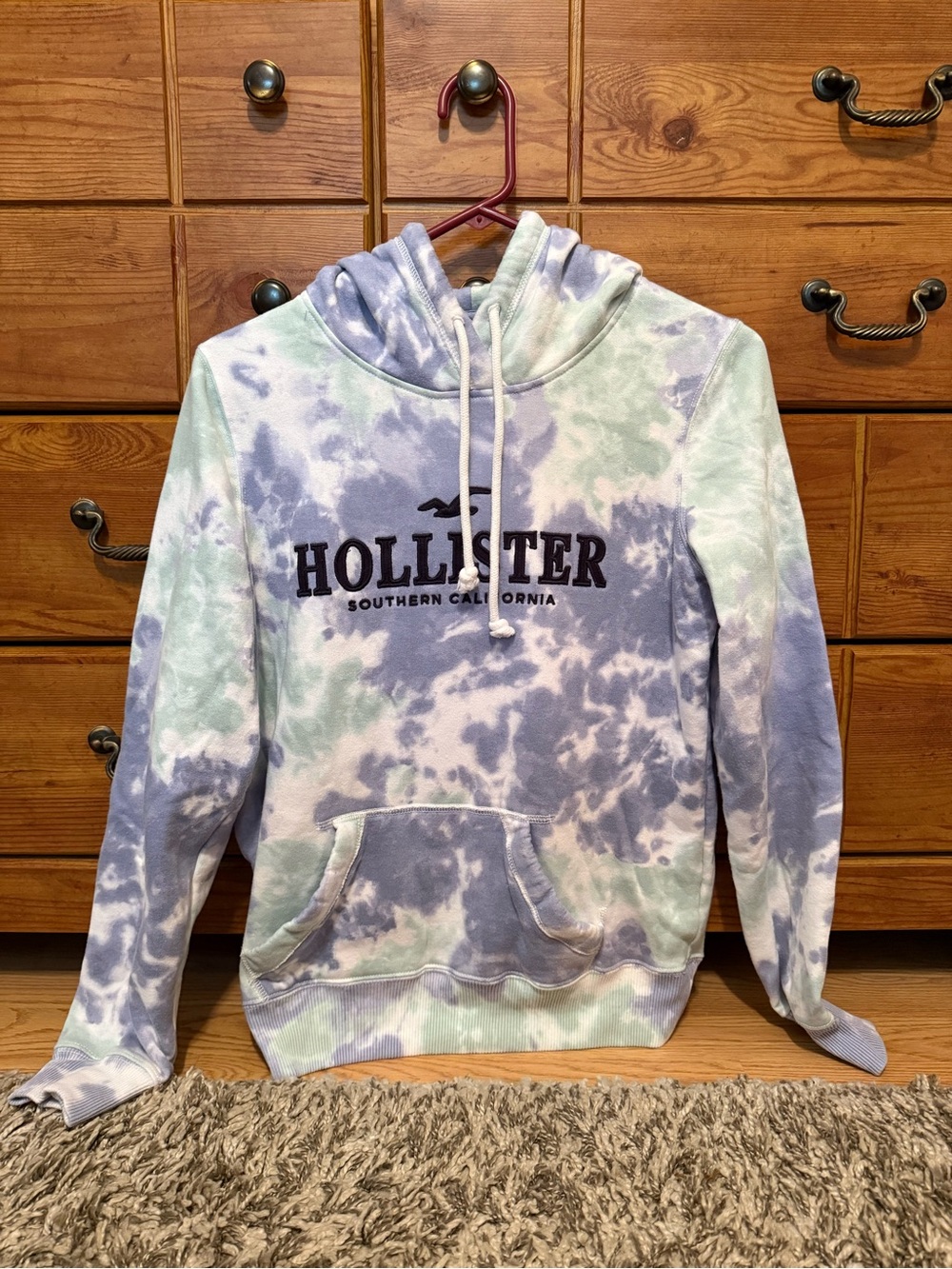 Hollister Tie-Dye Pullover Hoodie in Blue and Mint